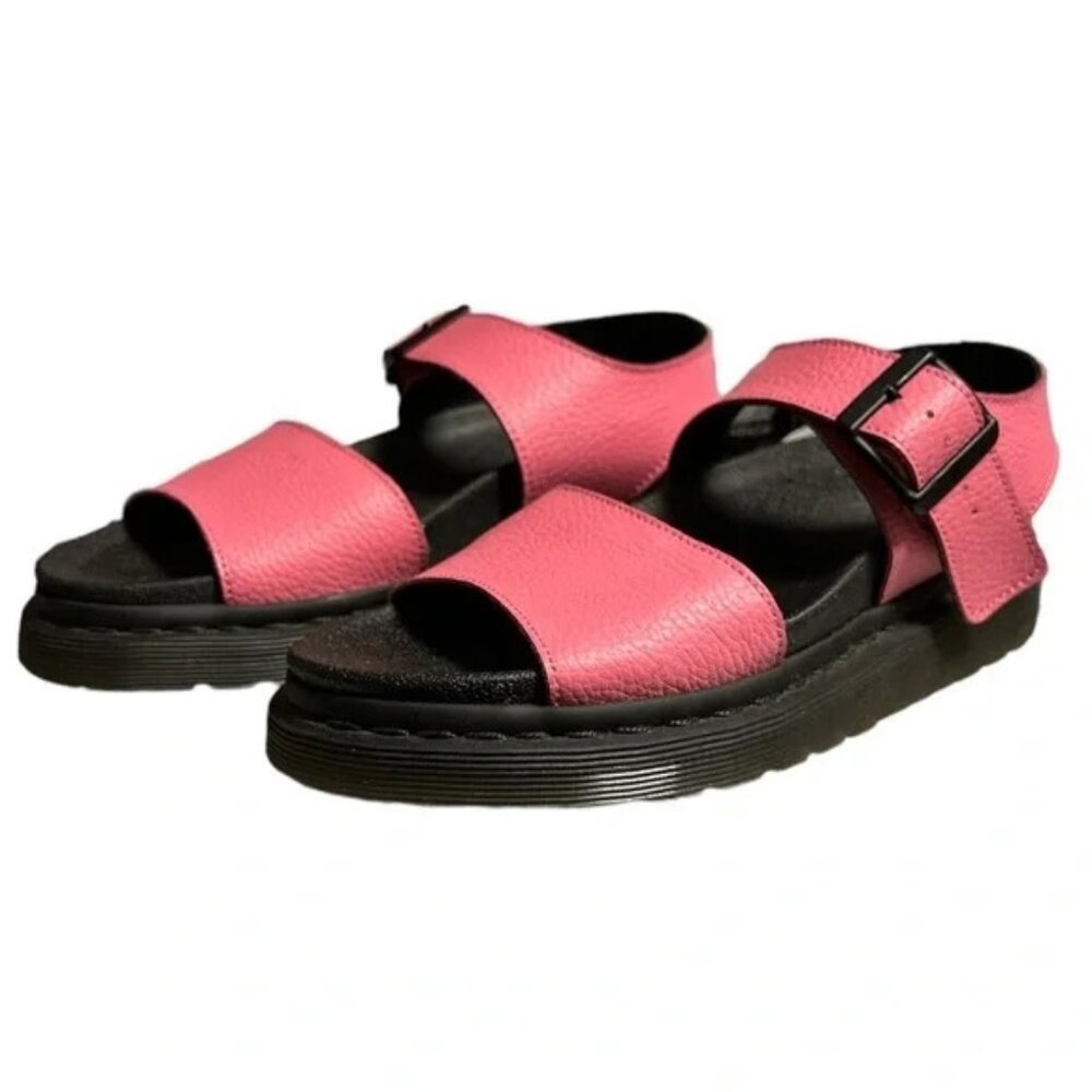 Dr Martens Romi sandals in coral pink pebbled leather
